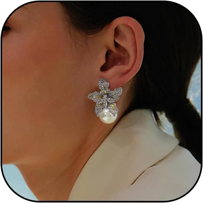 Pearl Earrings for Women Pearl Drop Earrings Pearl Stud Earrings Pearl Clip on Earrings Prom Party Wedding Earrings for Brides Jewelry Gifts