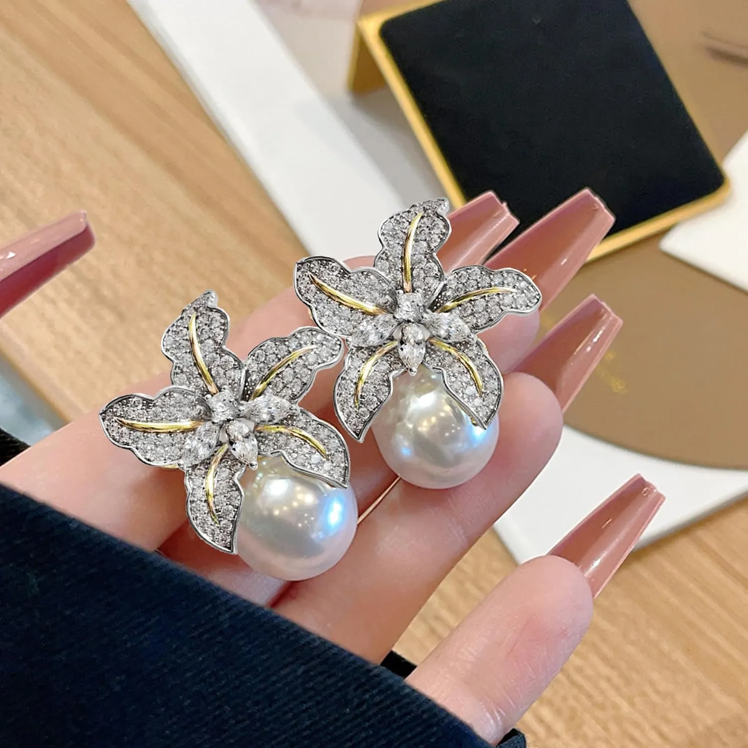 Pearl Earrings for Women Pearl Drop Earrings Pearl Stud Earrings Pearl Clip on Earrings Prom Party Wedding Earrings for Brides Jewelry Gifts