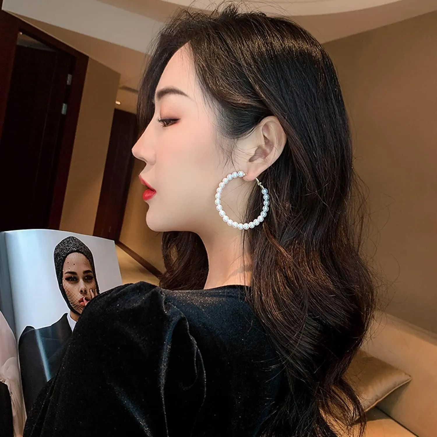 Pearl Hoop Earrings for Women Fashion Dangle Hypoallergenic Earrings Drop Dangle Earrings Gifts for Women