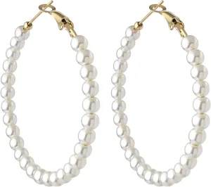 Pearl Hoop Earrings for Women Fashion Dangle Hypoallergenic Earrings Drop Dangle Earrings Gifts for Women