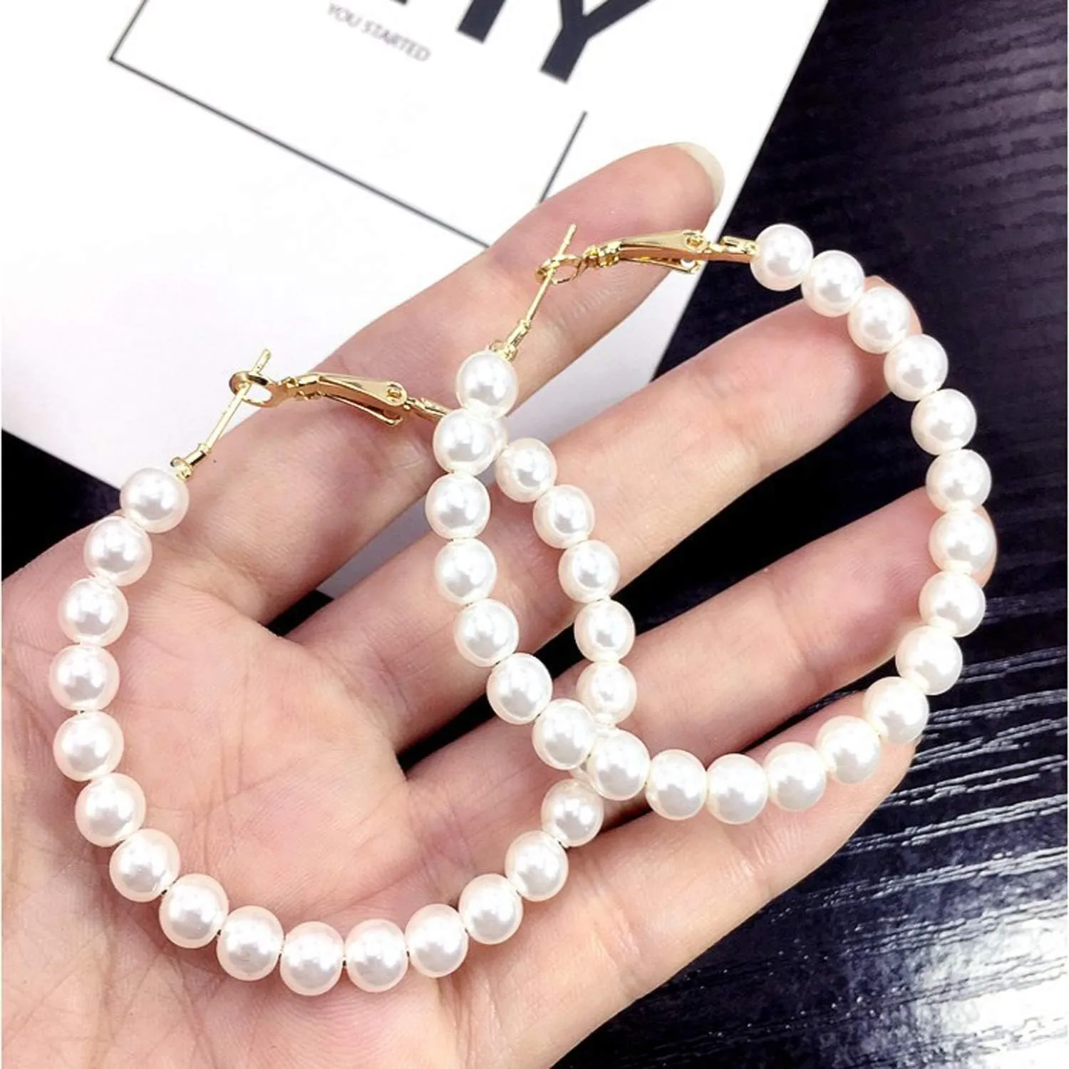 Pearl Hoop Earrings for Women Fashion Dangle Hypoallergenic Earrings Drop Dangle Earrings Gifts for Women