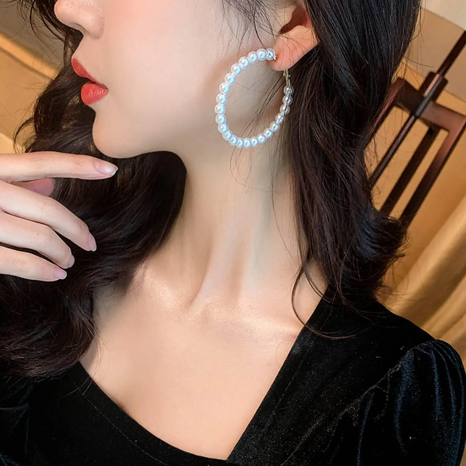 Pearl Hoop Earrings for Women Fashion Dangle Hypoallergenic Earrings Drop Dangle Earrings Gifts for Women