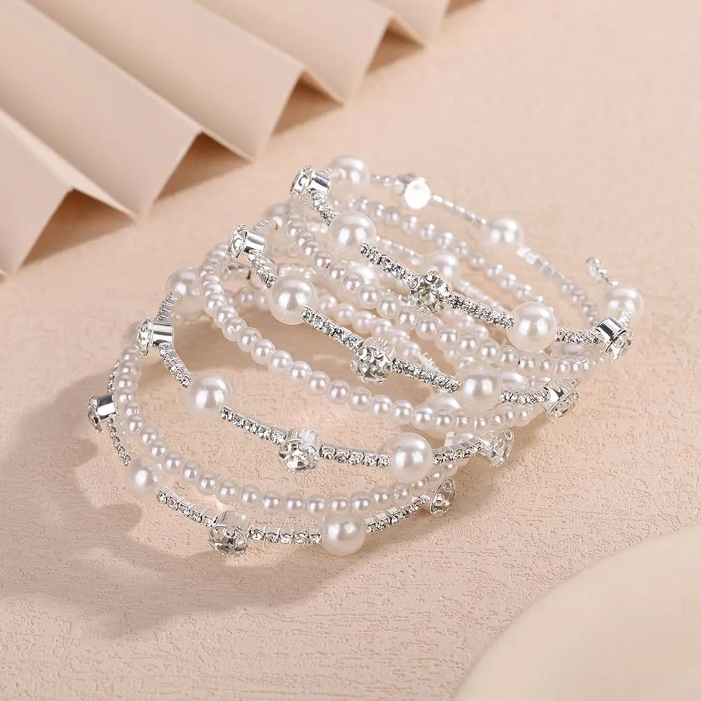 Pearls Rhinestone Upper Arm Bracelets Rhinestone Arm Cuff Bracelets Elegant Pearls Arm Bracelets Rhinestone Pearls Arm Cuff Bangle for Wedding Women Wedding Party Prom Arm Braclets