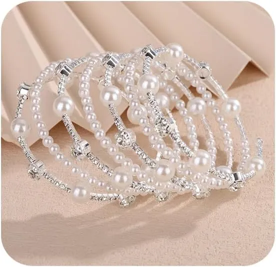 Pearls Rhinestone Upper Arm Bracelets Rhinestone Arm Cuff Bracelets Elegant Pearls Arm Bracelets Rhinestone Pearls Arm Cuff Bangle for Wedding Women Wedding Party Prom Arm Braclets