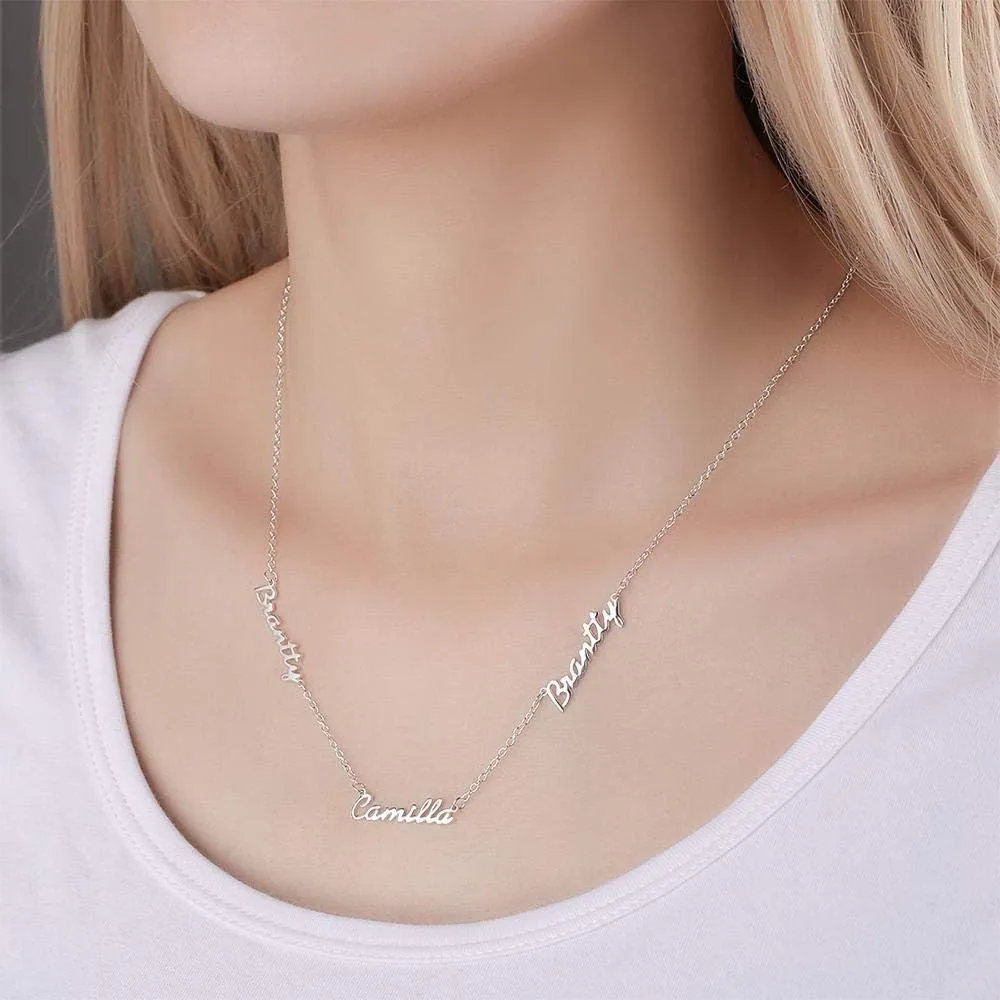 Personalized 925 Sterling Silver Multiple Name Necklace Pendants Custom Made with 3 Names
