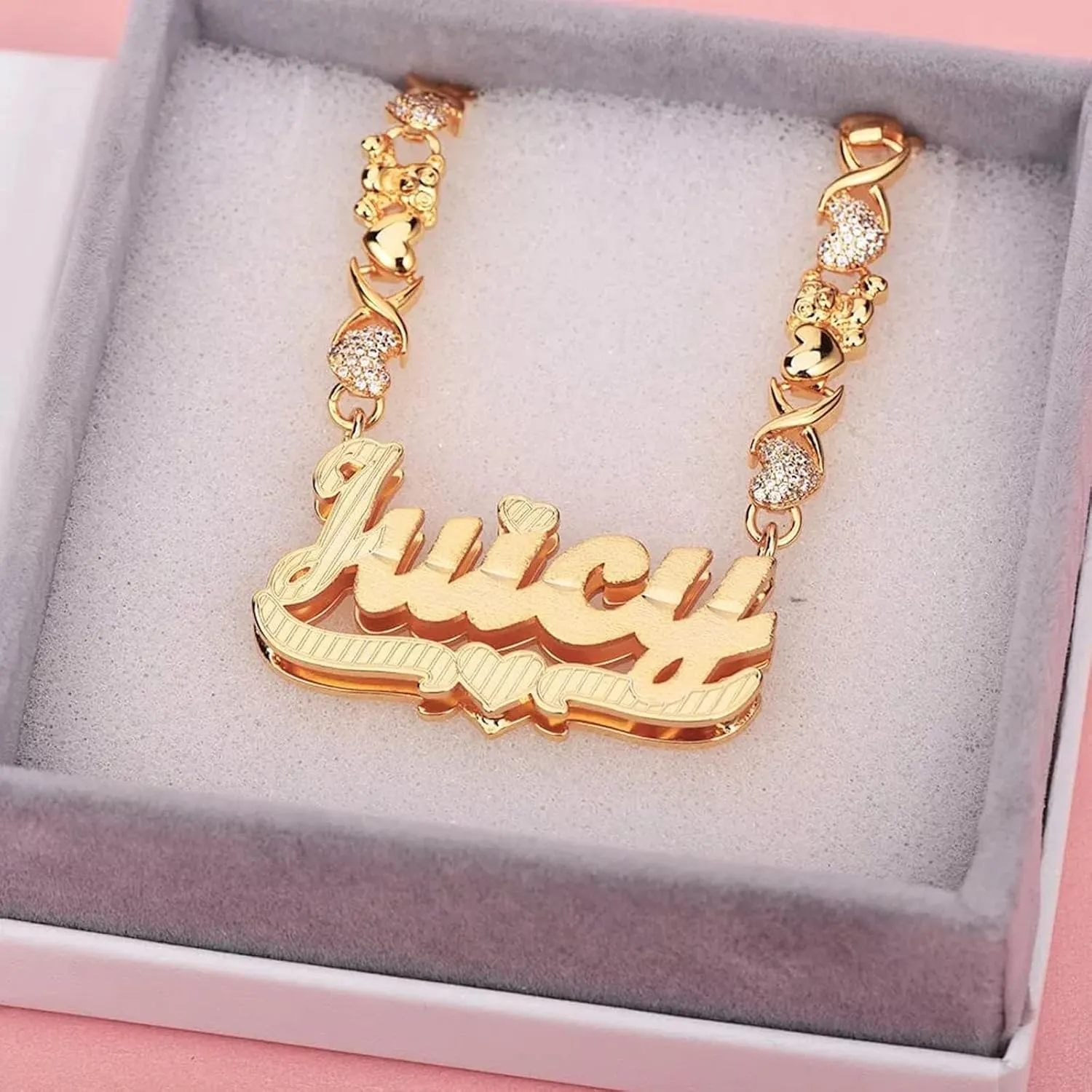 Personalized Double Plated Name Necklace 18K Gold-Plated Two Tone Custom Letter Nameplate Necklace for Women Jewelry Gift