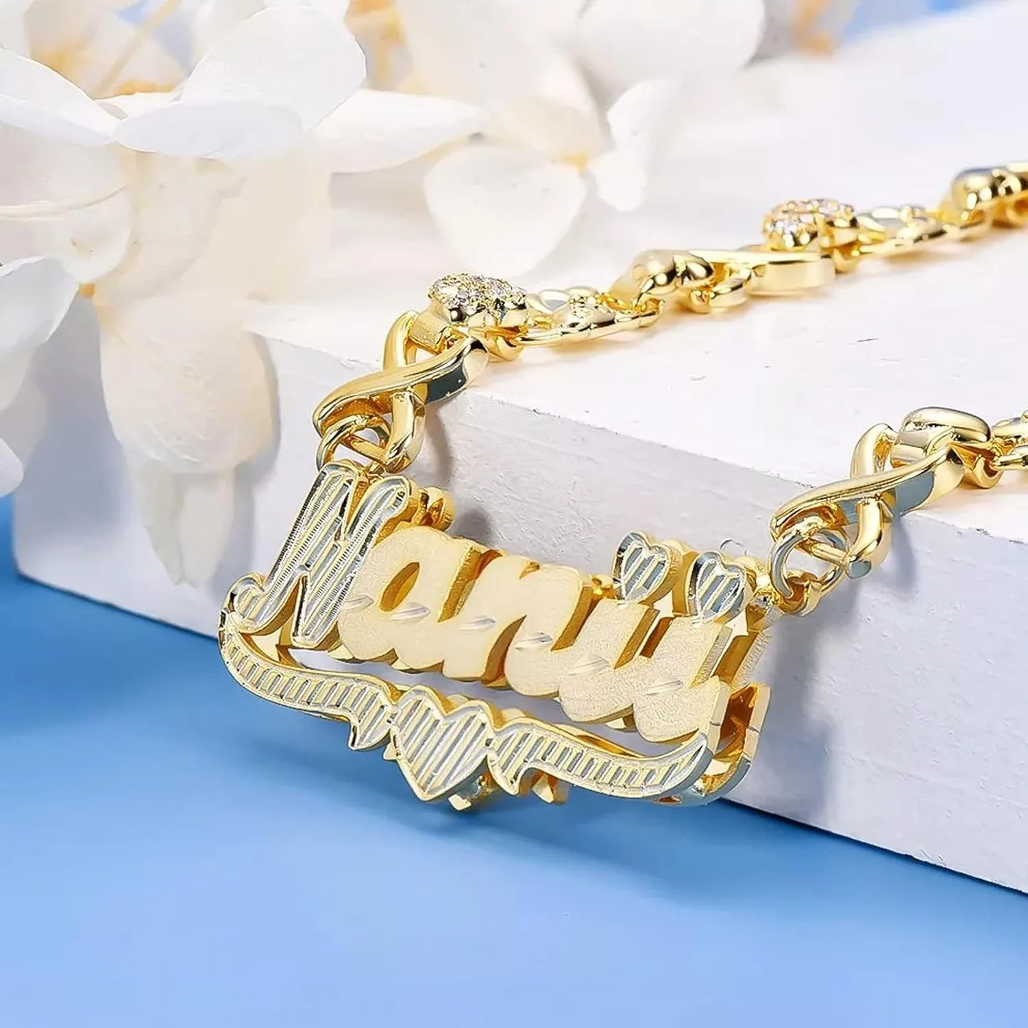 Personalized Double Plated Name Necklace 18K Gold-Plated Two Tone Custom Letter Nameplate Necklace for Women Jewelry Gift