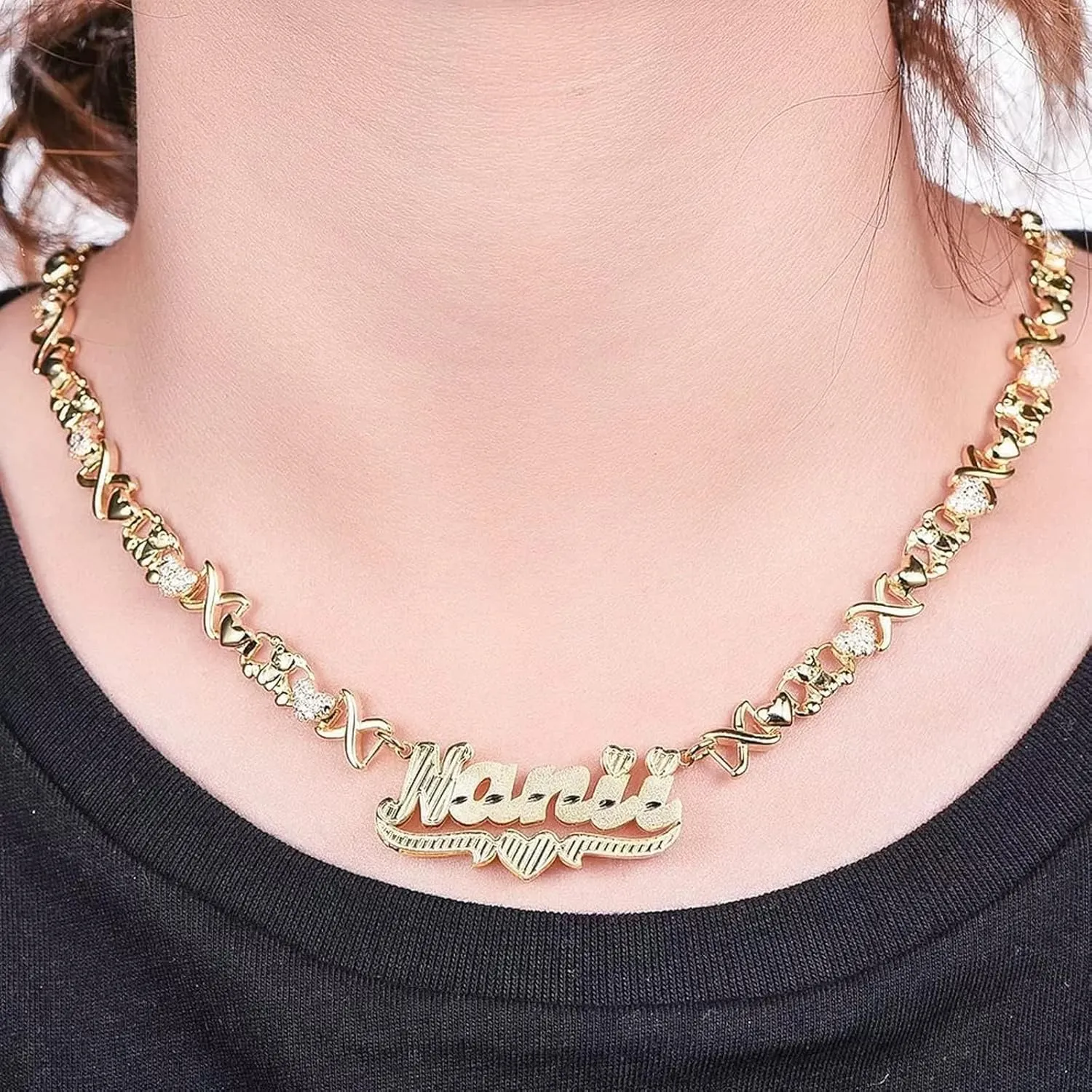 Personalized Double Plated Name Necklace 18K Gold-Plated Two Tone Custom Letter Nameplate Necklace for Women Jewelry Gift