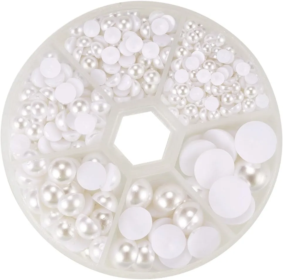 PH PandaHall 6 Sizes White Flat Back Pearls Cabochon 690pcs Flat Pearls Gems for Cup Nails Crafts Shoes Hairband Scrapbooking Embellishment Makeup Wedding Phone Case Making 4mm 5mm 6mm 8mm 10mm 12mm