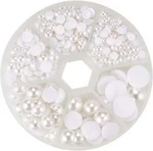 PH PandaHall 6 Sizes White Flat Back Pearls Cabochon 690pcs Flat Pearls Gems for Cup Nails Crafts Shoes Hairband Scrapbooking Embellishment Makeup Wedding Phone Case Making 4mm 5mm 6mm 8mm 10mm 12mm