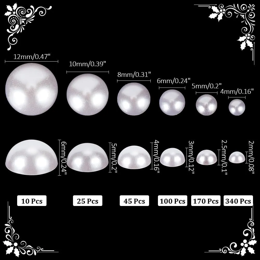 PH PandaHall 6 Sizes White Flat Back Pearls Cabochon 690pcs Flat Pearls Gems for Cup Nails Crafts Shoes Hairband Scrapbooking Embellishment Makeup Wedding Phone Case Making 4mm 5mm 6mm 8mm 10mm 12mm