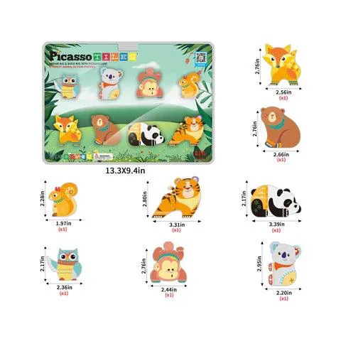 PicassoTiles 8pc Magnet Tile Building Blocks 8 Magnets Forest Animal Action Figures - PTA26