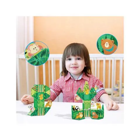PicassoTiles 8pc Magnet Tile Building Blocks 8 Magnets Forest Animal Action Figures - PTA26