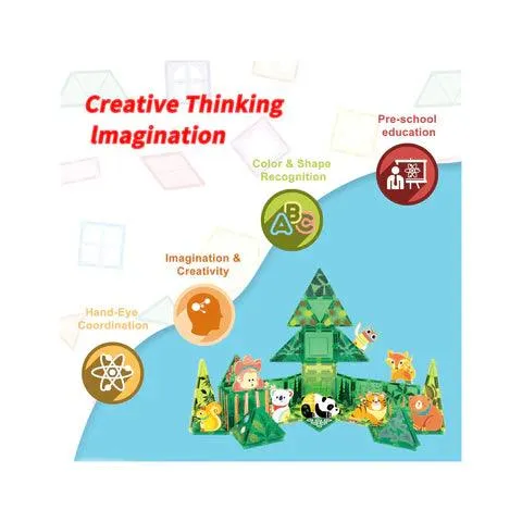 PicassoTiles 8pc Magnet Tile Building Blocks 8 Magnets Forest Animal Action Figures - PTA26