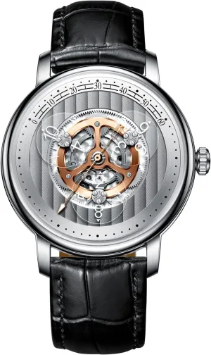 PINDU Automatic Watches for Men, Waterproof Watches for Men Dial Leather Band Skeleton Mechanical Watch 3 Transparent Hour Hand Wave Pattern Sub-dials