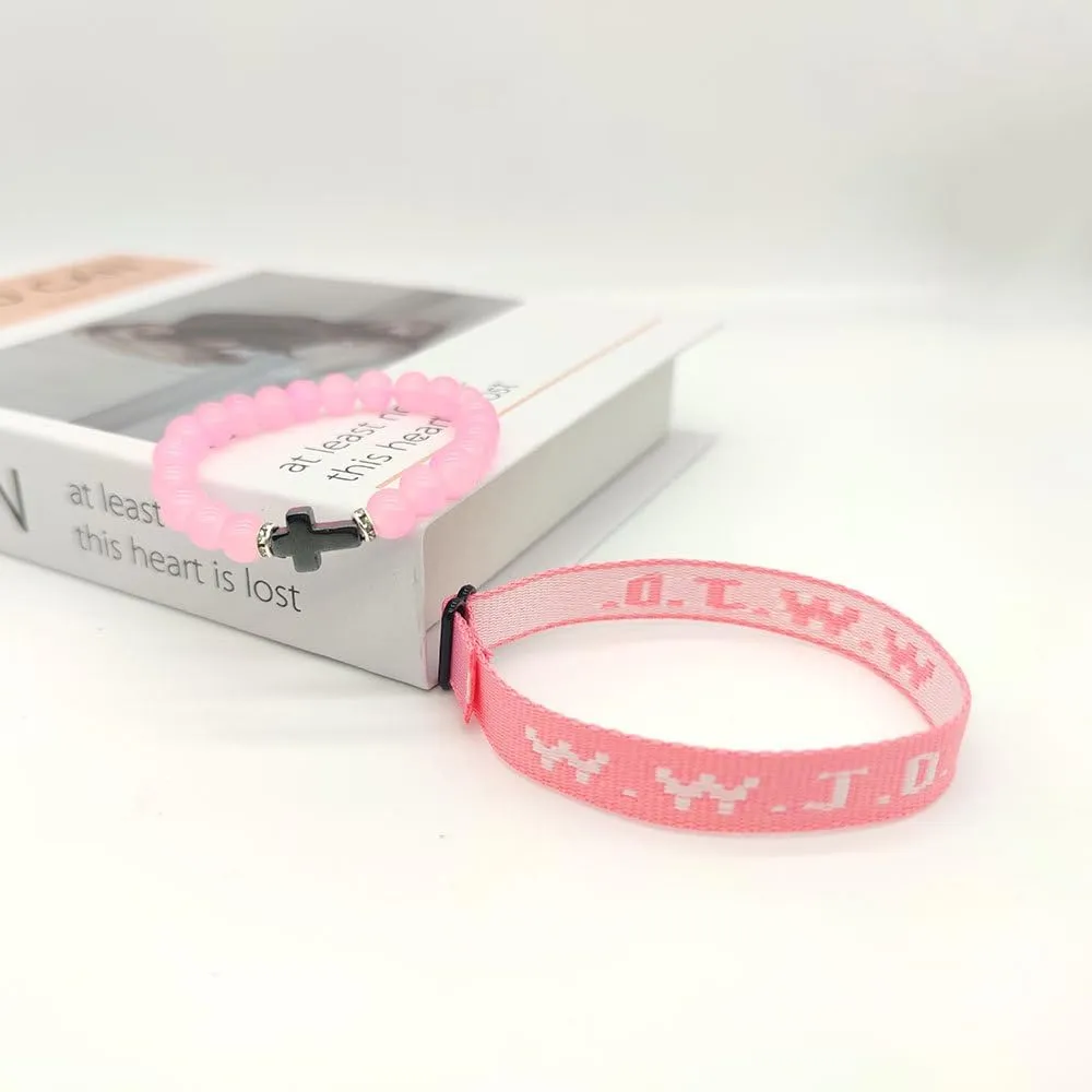Pingyongchang Christian Cross Gifts What Would Jesus Do Bracelets WWJD Bracelets Letter Matching Couples Protection Braided Rope Inspirational Religious Beads Bracelets Friendship Gift for Women Men