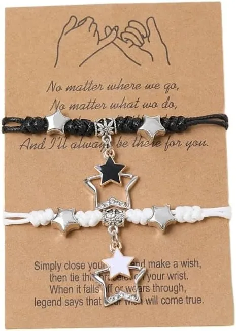 Pingyongchang Couple Matching Bracelets Set, Valentines Long Distance Relationship Gifts Star Y2k Pentagram Bohemian Handmade Braided Adjustable Drawstring Friendship Promise Gift For Women Men