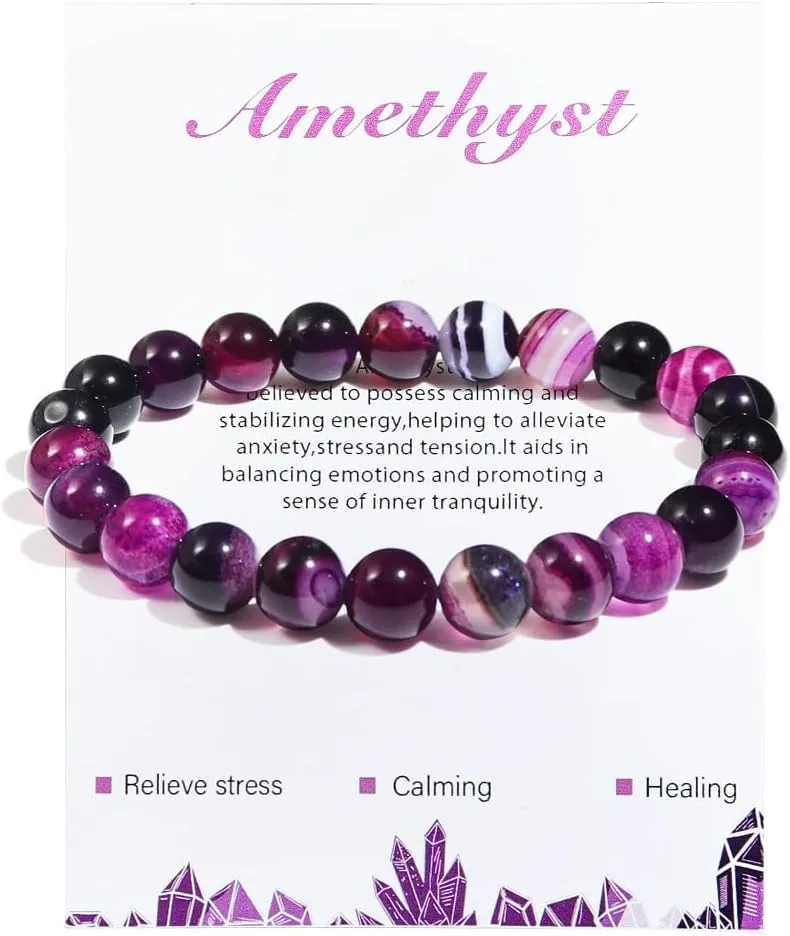 Pingyongchang Stress Relief Anxiety Yoga Crystal Bracelet,Mantra Bracelets For Women Natural Stone Healing Crystal Gifts birthday Gifts For Teen Girls jade bracelet for men