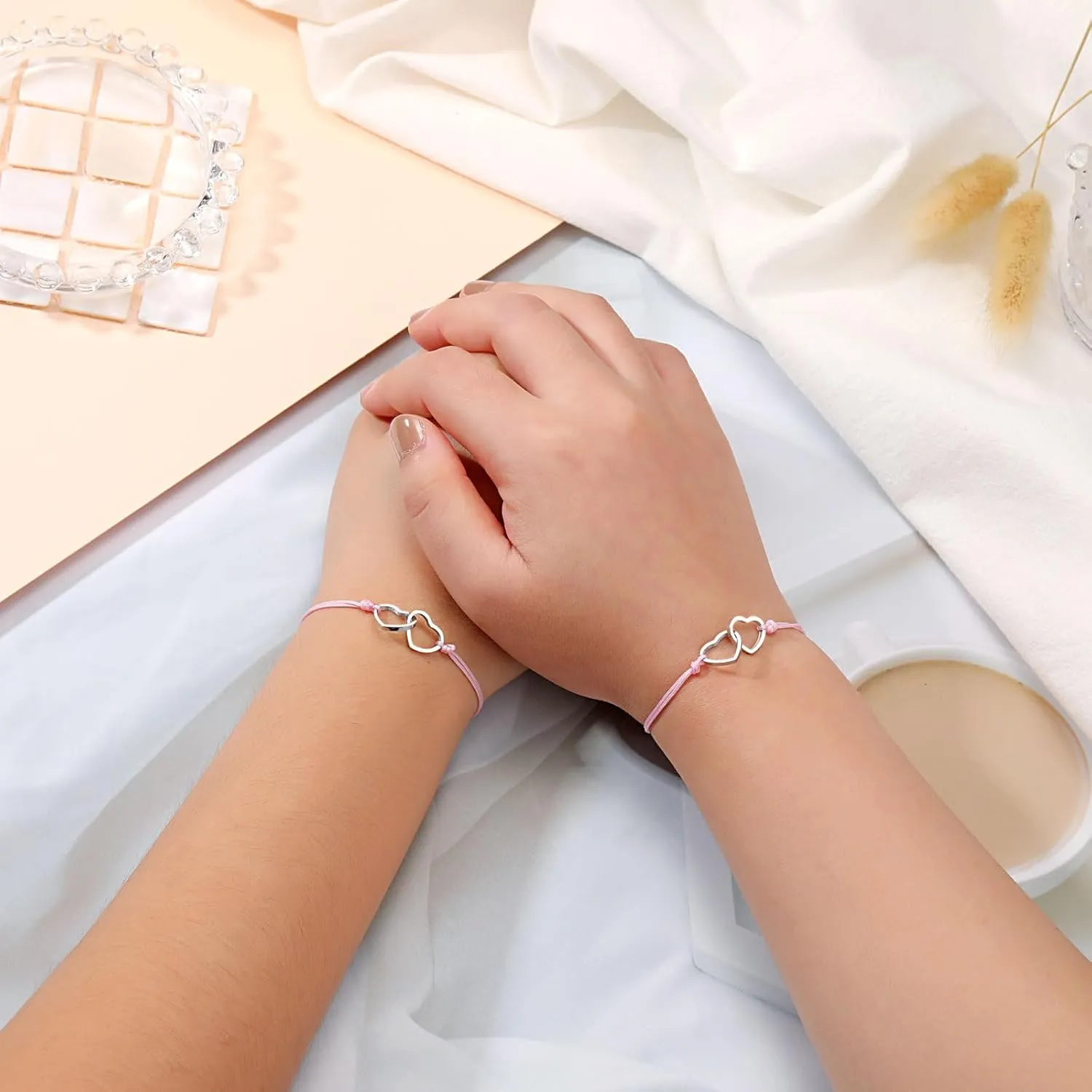 PINKDODO First Day of Bracelets Set for 2 Matching Wish Bracelets Back to School Gifts