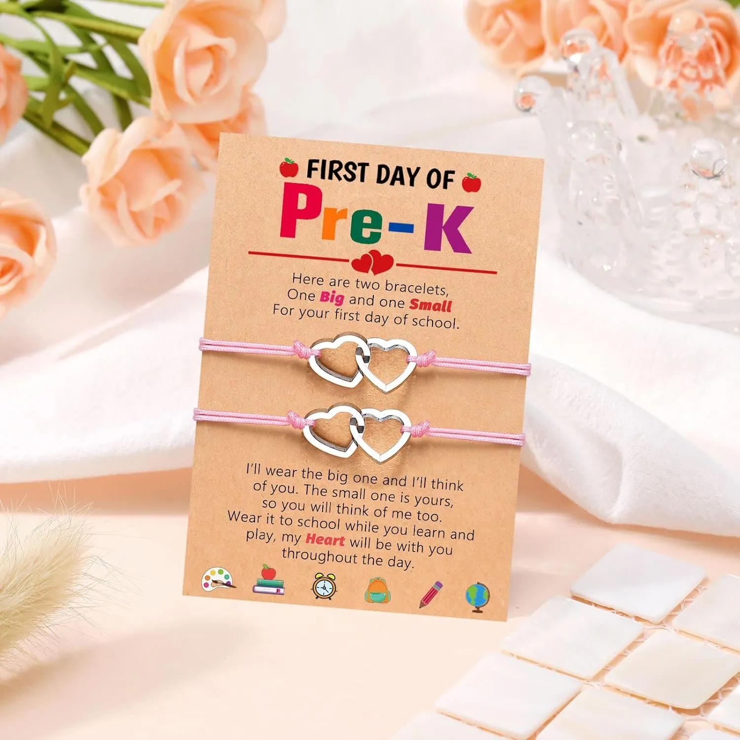 PINKDODO First Day of Bracelets Set for 2 Matching Wish Bracelets Back to School Gifts