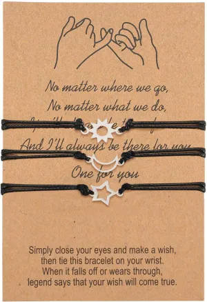 Pinky Promise Bracelets Couples Matching Bracelet Friendship Handmade Adjustable Bracelet Jewelry Set Long Distance Relationship Gifts with Card for Best Friend Family Teens