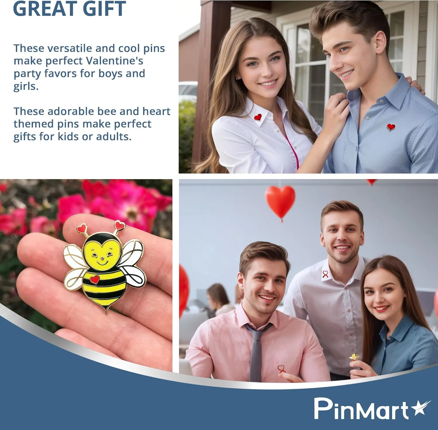 PinMarts Enamel Lapel Pins - Heart Pins and Love Themed Gifts - Bulk Sizing Available Great for Valentines Party Favors or Attaching to Valentine Cards for Class Gifts