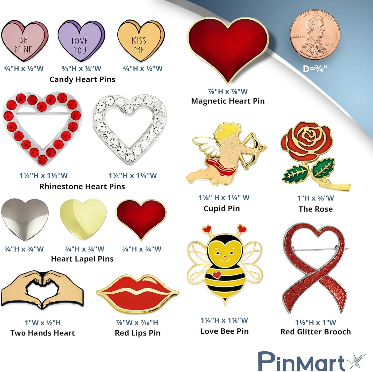 PinMarts Enamel Lapel Pins - Heart Pins and Love Themed Gifts - Bulk Sizing Available Great for Valentines Party Favors or Attaching to Valentine Cards for Class Gifts