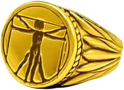 Planet '79 Vitruvian Man Classic Signet Ring 18K Gold Plated Stainless Steel Classic Design