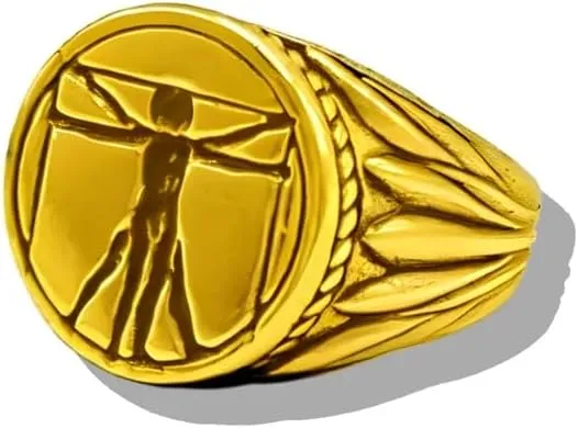 Planet '79 Vitruvian Man Classic Signet Ring 18K Gold Plated Stainless Steel Classic Design