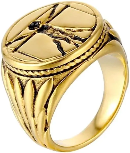 Planet '79 Vitruvian Man Classic Signet Ring 18K Gold Plated Stainless Steel Classic Design