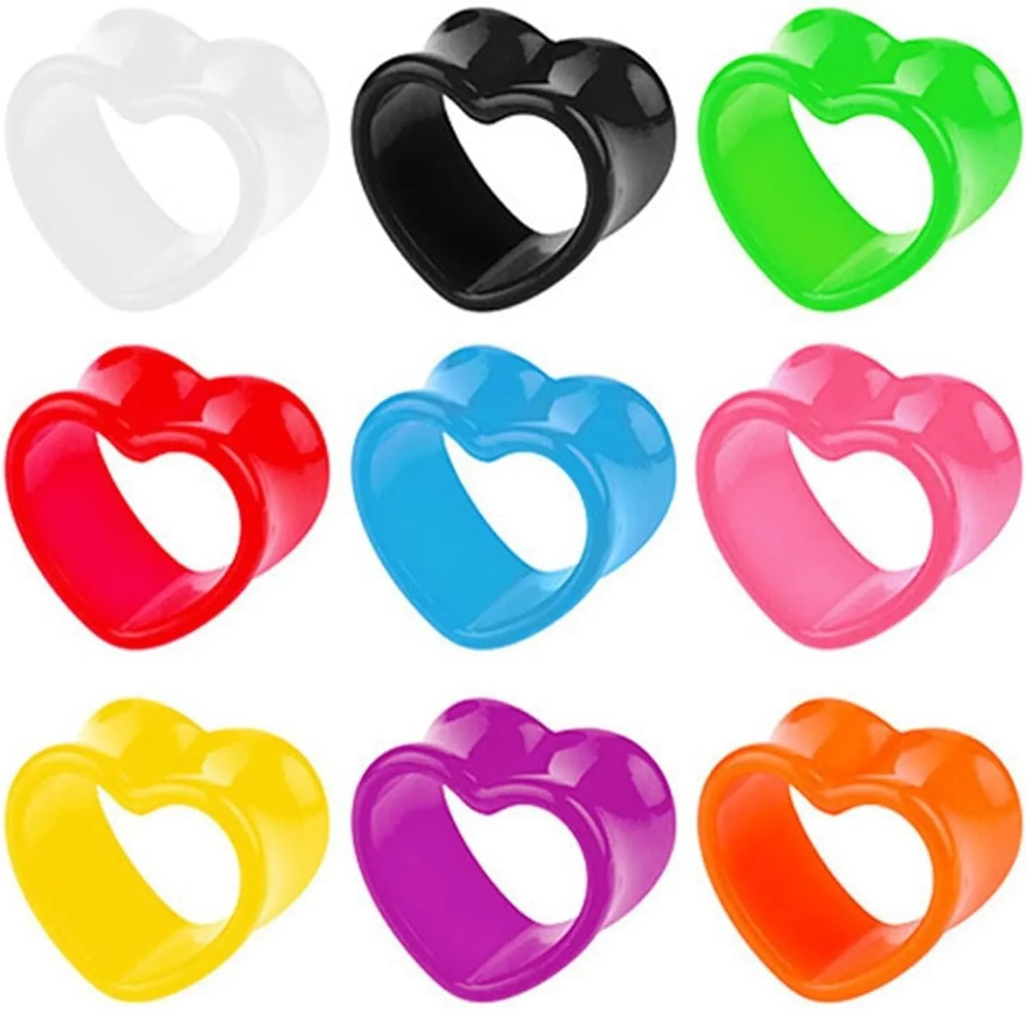 Plug Gauges for Ears Acrylic Ear Gauges Women White Hollow Heart Ear Tunnels Ear Expander Piercing Jewelry, 2PCS, 10MM/12MM/4MM/5MM/6MM/8MM
