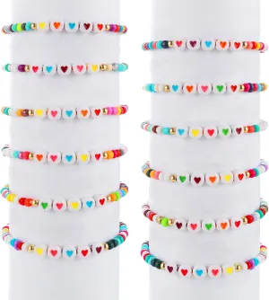 Prasacco 12 Pcs Friendship Bracelets - Colorful Beads, Love Heart, Letter Beads, Motivational for Women, Adults