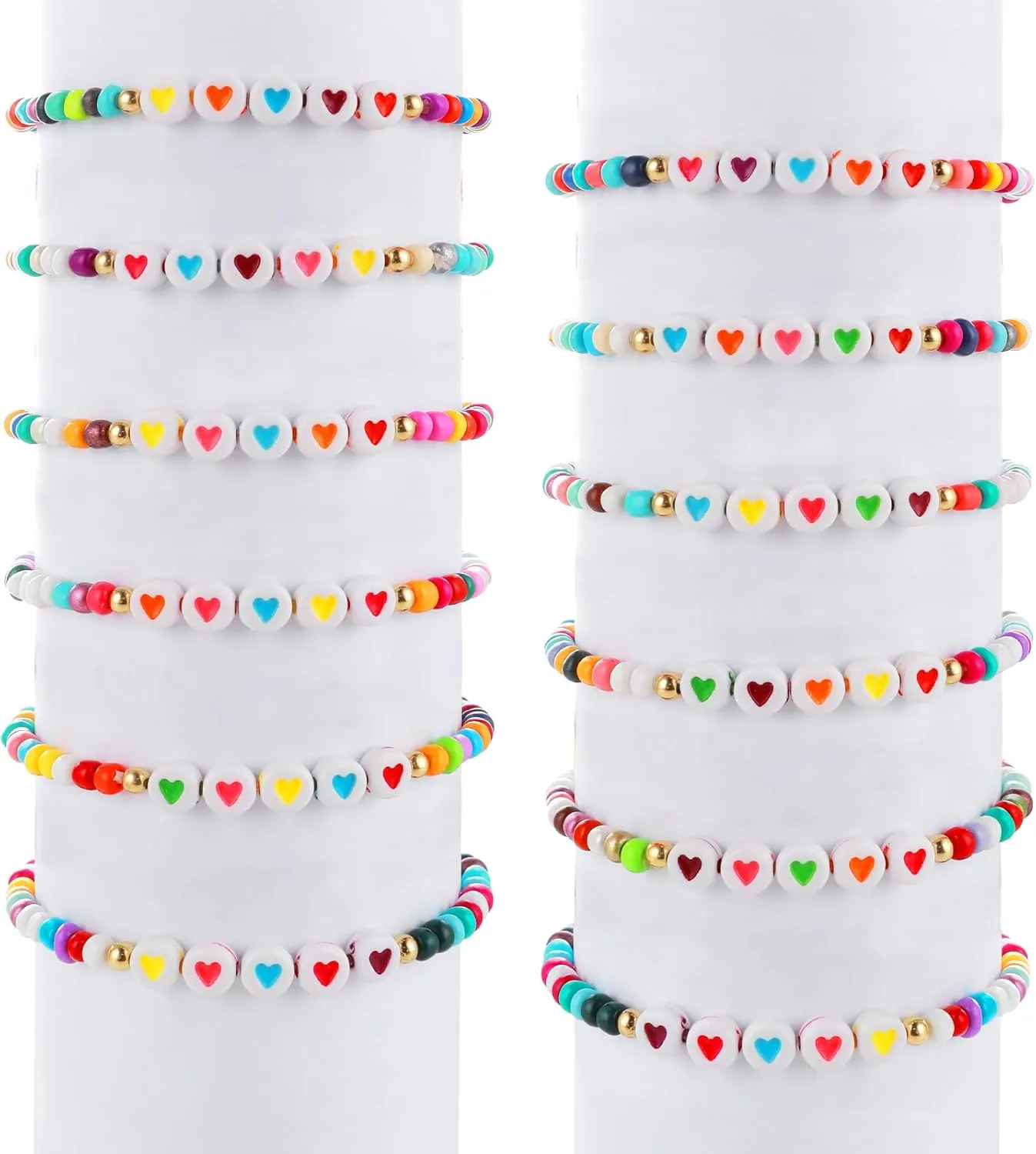 Prasacco 12 Pcs Friendship Bracelets - Colorful Beads, Love Heart, Letter Beads, Motivational for Women, Adults