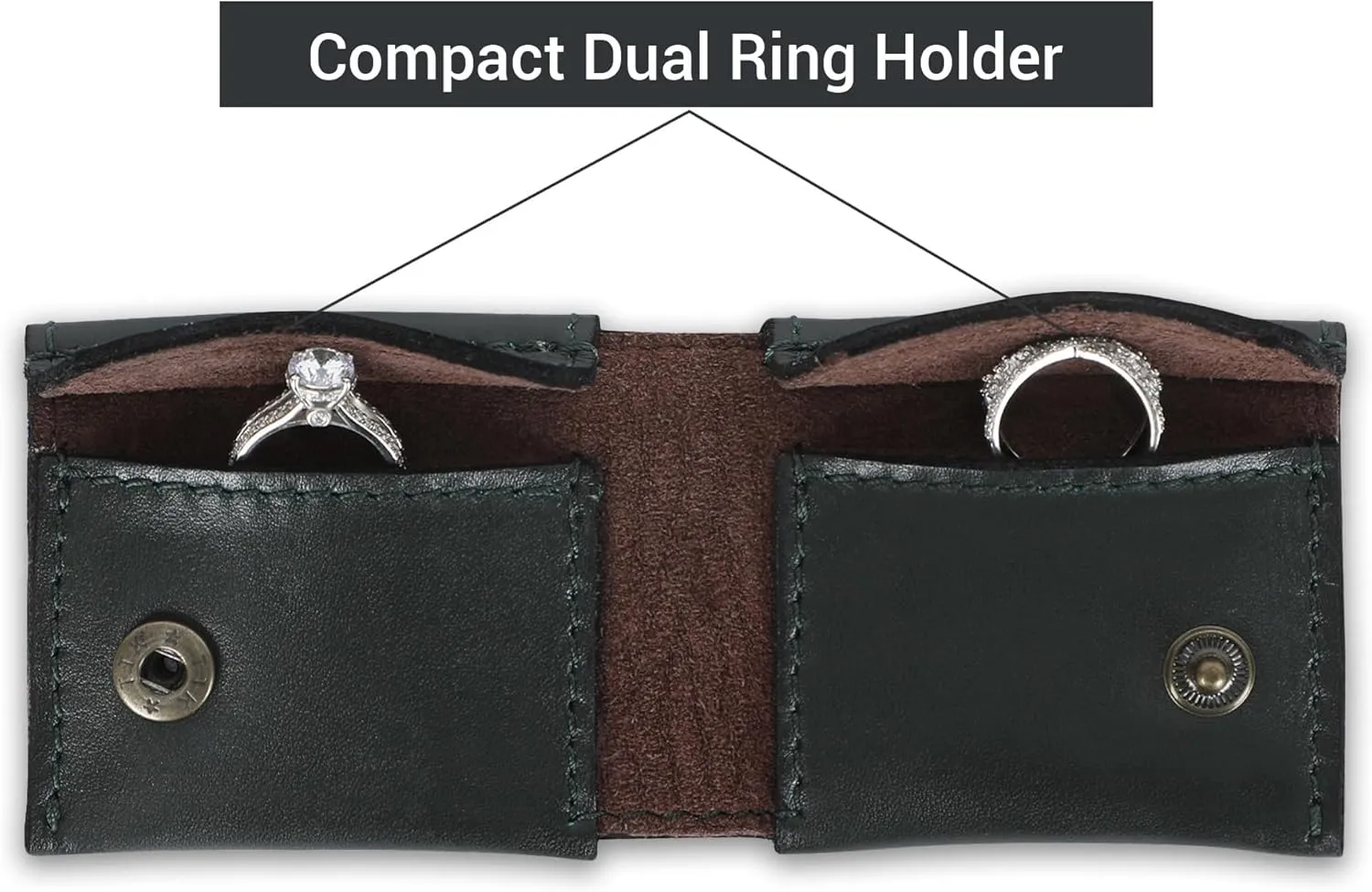 Premium Leather Ring Pouch Handmade Dual Rings Case for Wedding & Engagement Vintage Style Ring Bearer Holder Foldable Bride & Groom Jewellery Storage with Button Closure