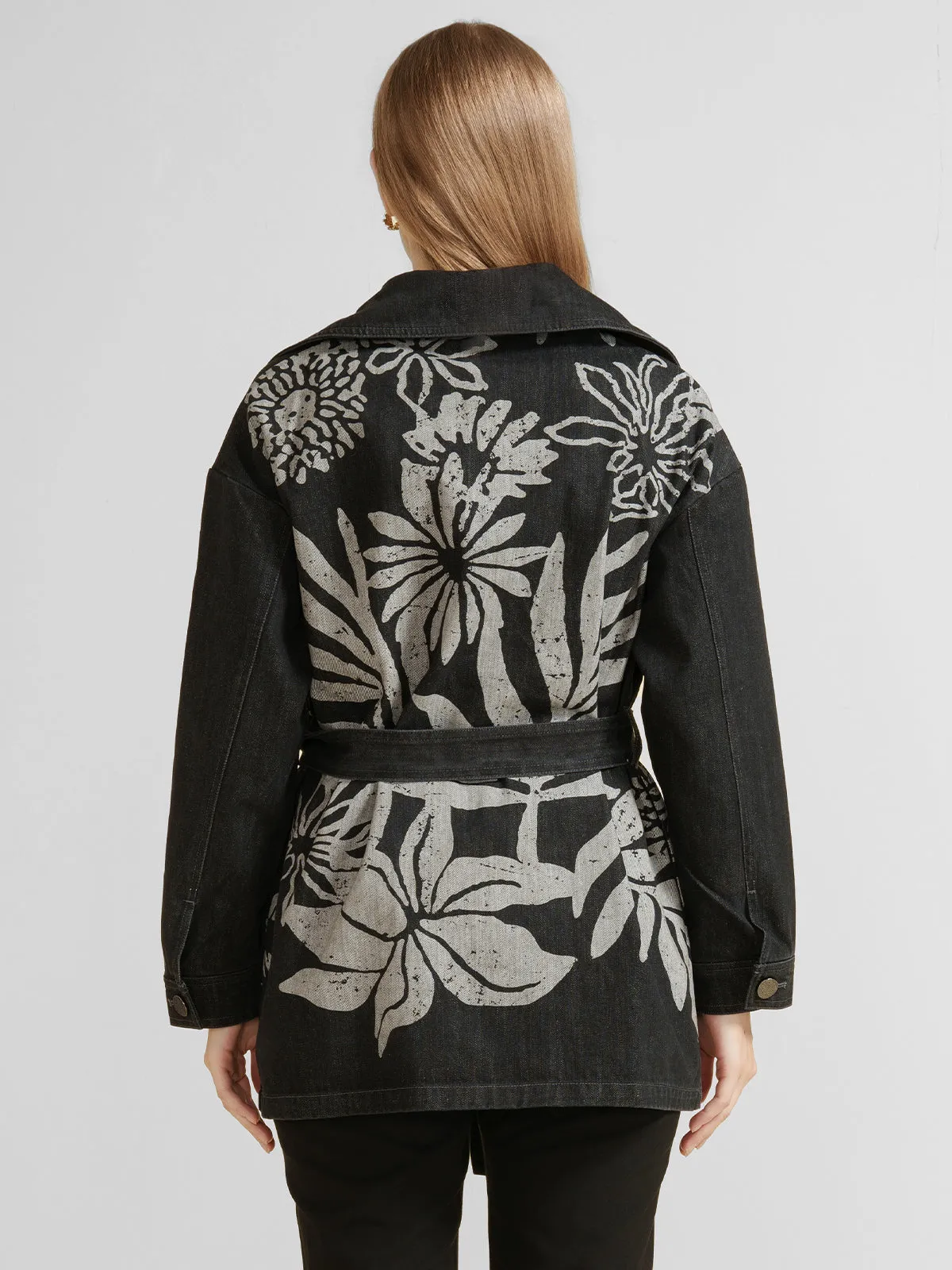 Printed Denim Trech Coat