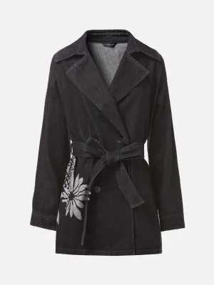 Printed Denim Trech Coat