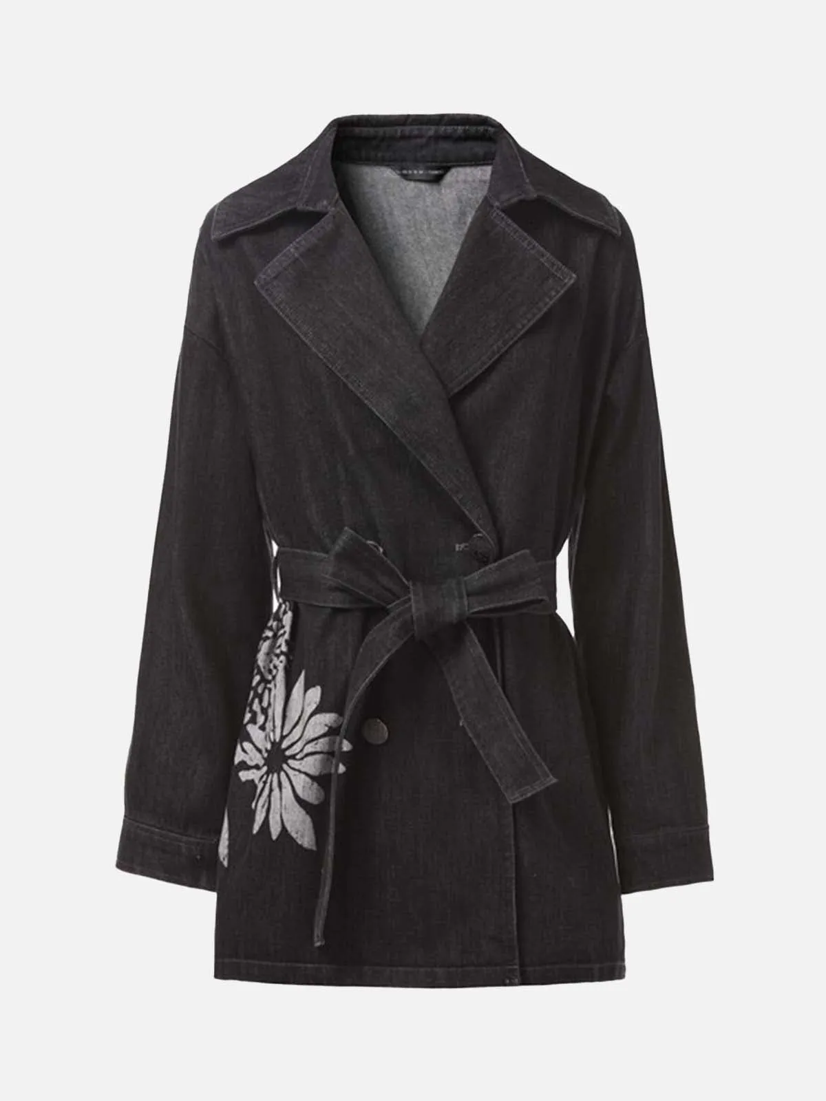 Printed Denim Trech Coat