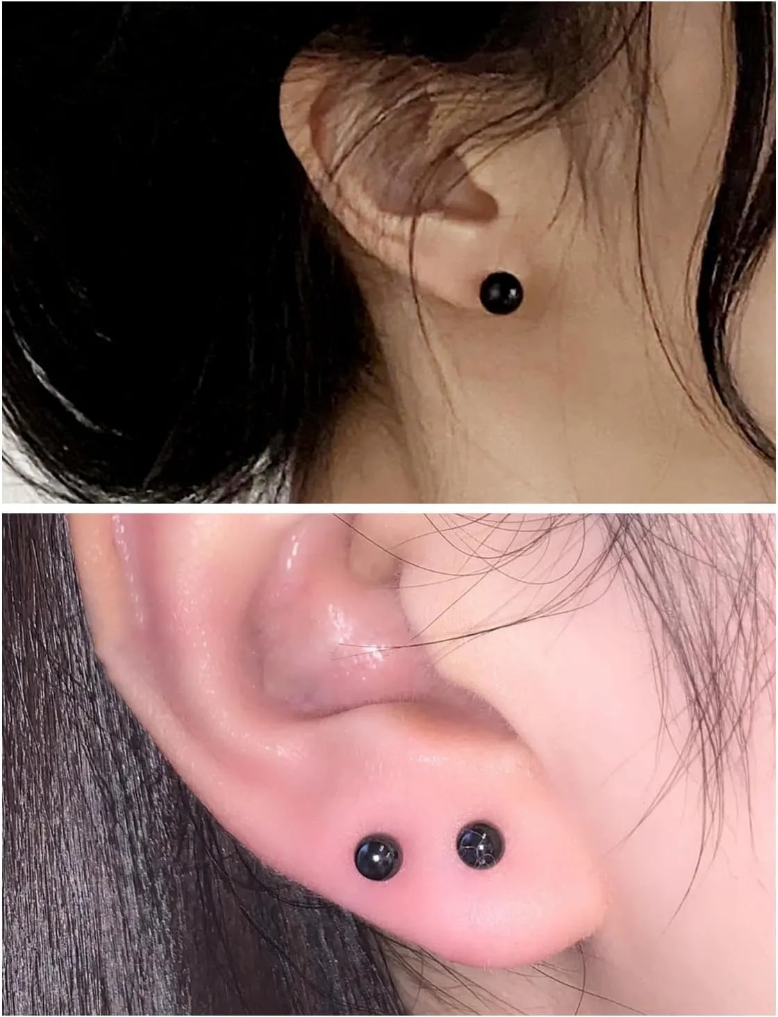 Prjndjw Black Stud Earrings Mix Sizes 3-8mm12 Pairs 20G Surgical Steel Cubic Zirconia Round Ball Set for Women Men Helix Tragus Lobe Stud Ear rings