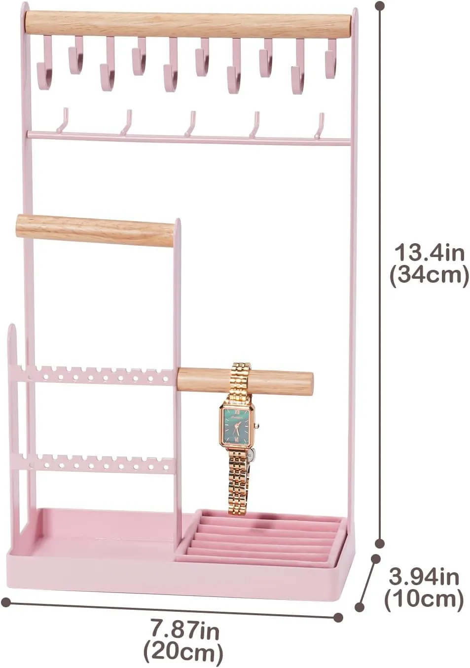 ProCase Jewelry Organizer Jewelry Stand Jewelry Holder Organizer, 5-Tier Necklace Organizer with Ring Tray, Large Aesthetic Jewelry Tower Storage Rack Tree for Bracelets Earrings Rings -Large, Pink