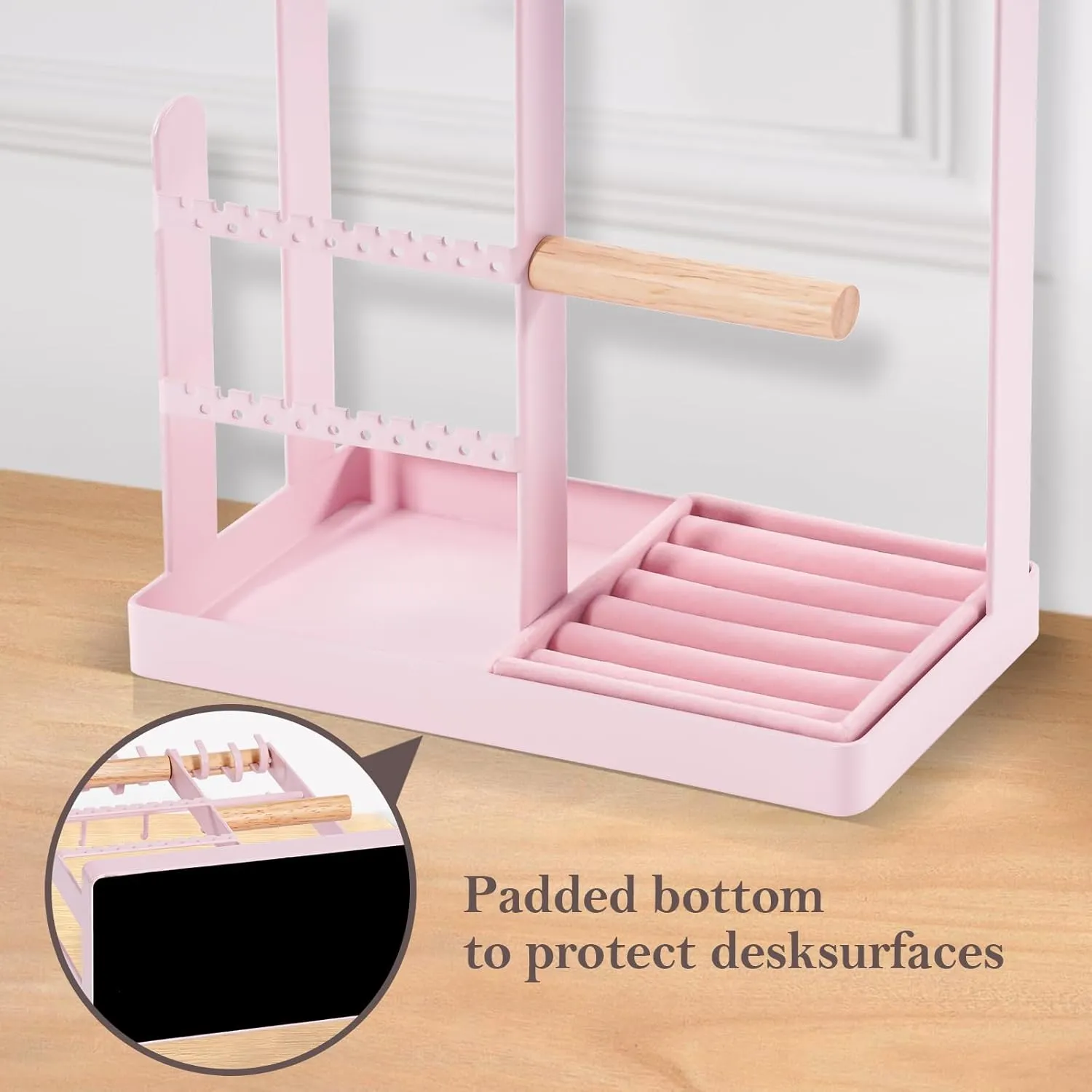 ProCase Jewelry Organizer Jewelry Stand Jewelry Holder Organizer, 5-Tier Necklace Organizer with Ring Tray, Large Aesthetic Jewelry Tower Storage Rack Tree for Bracelets Earrings Rings -Large, Pink