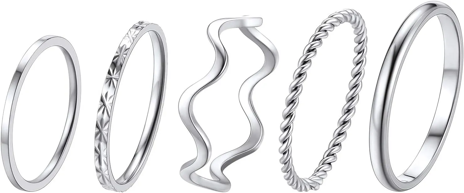 PROSTEEL Stainless Steel Rings Set, Women's Plain Band Knuckle Stacking Midi Rings Comfort Fit, Silver/Gold/Rose Gold/Black Tone, Multi Size #4-#12