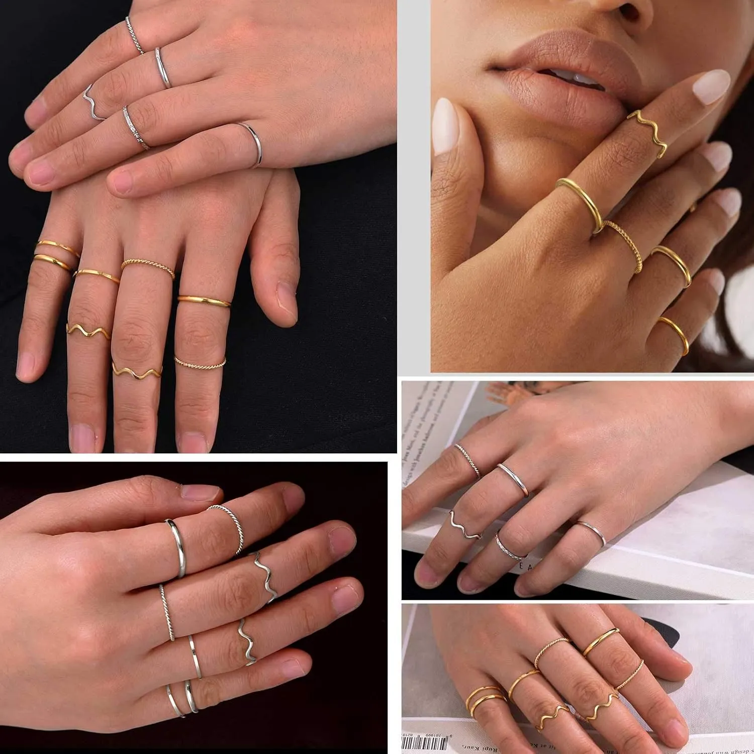 PROSTEEL Stainless Steel Rings Set, Women's Plain Band Knuckle Stacking Midi Rings Comfort Fit, Silver/Gold/Rose Gold/Black Tone, Multi Size #4-#12