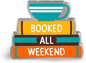Pun Enamel Pin by LifeBeats | Cute Pin for Clothes, Jackets, Hats, Bags, and Lanyards | Hat Pin Comes with a Greeting Card | Lapel Pin with Sturdy Backing, (Booked All Weekend)