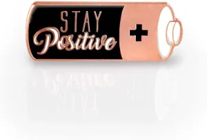 Pun Enamel Pin by LifeBeats | Cute Pin for Clothes, Jackets, Hats, Bags, and Lanyards | Hat Pin Comes with a Greeting Card | Lapel Pin with Sturdy Backing, (Stay Positive Battery)