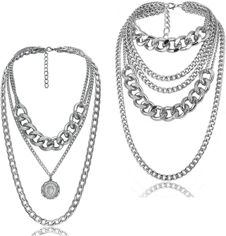 Punk Chain Chunky Necklaces for women Multilayer Collar Necklace Silver