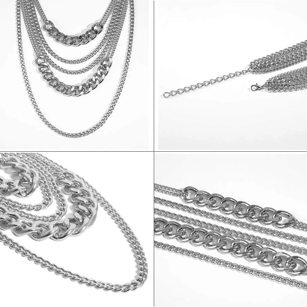 Punk Chain Chunky Necklaces for women Multilayer Collar Necklace Silver
