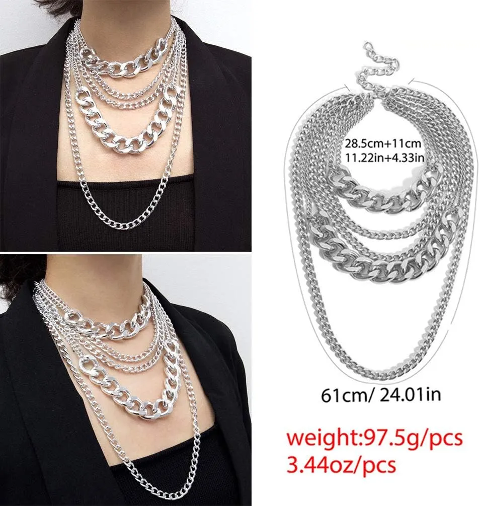 Punk Chain Chunky Necklaces for women Multilayer Collar Necklace Silver