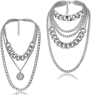 Punk Chain Chunky Necklaces for women Multilayer Collar Necklace Silver