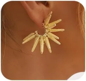 Punk Exaggerated Sunflower Earrings Sunburst Stud Earrings C-shape Sunflower Stud Earrings Gold Sun Earrings Jewelry for Women