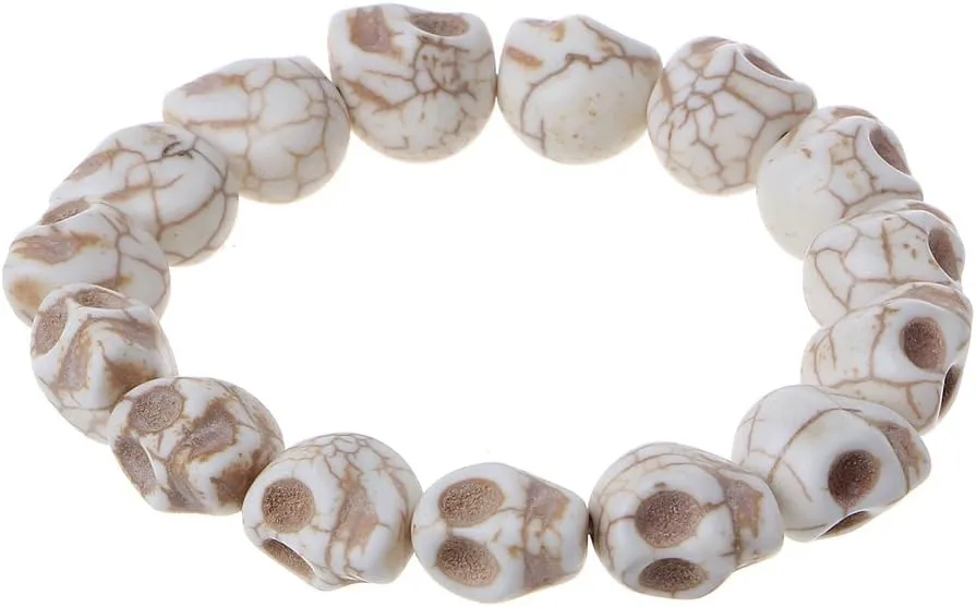 Punk Personality Skull Bead Skeleton Bracelets Gothic Charm For Head Bone Stone Elastic Bracelets Tibetan Prayer